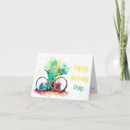 Waterverf MTB, mountainbike fietser Verjaardag Kaa Kaart