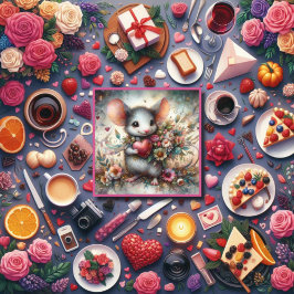 Waterverf Muis Bloem Boeket Hart Valentijn Feestdagenkaart