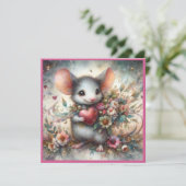 Waterverf Muis Bloem Boeket Hart Valentijn Feestdagenkaart (Staand voorkant)