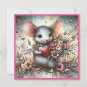 Waterverf Muis Bloem Boeket Hart Valentijn Feestdagenkaart (Voorkant)