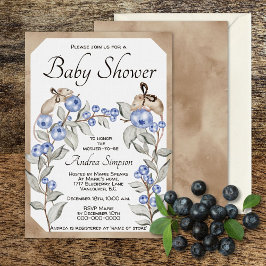 Waterverf muis en bosbessen baby shower kaart