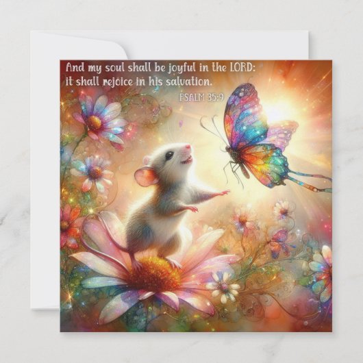 Waterverf Muis en vlinder Psalmen Pasen Feestdagenkaart (Voorkant)