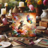 Waterverf Muis en vlinder Psalmen Pasen Feestdagenkaart