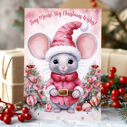 Waterverf Muis Grote Kerstwensen Feestdagen Kaart