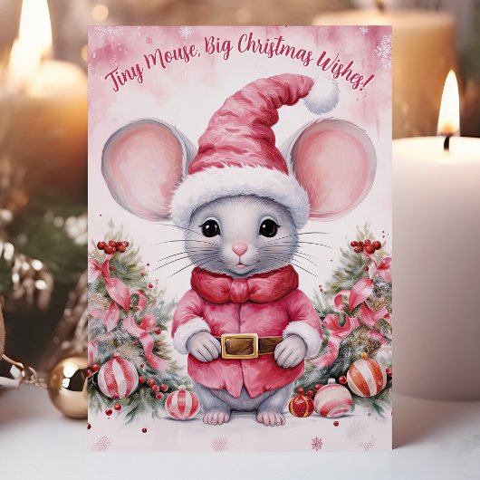 Waterverf Muis Grote Kerstwensen Feestdagen Kaart