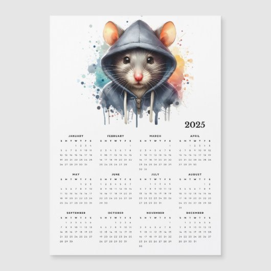 Waterverf Muis Hoodie Splash Art 2025 Kalender (Voorkant)