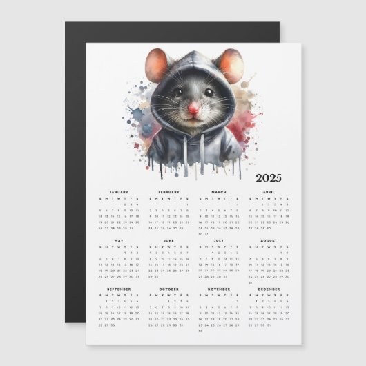 Waterverf Muis Hoodie Splash Art 2025 Kalender (Voorkant / Achterkant)