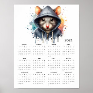 Waterverf Muis Hoodie Splash Art 2025 Kalender Poster