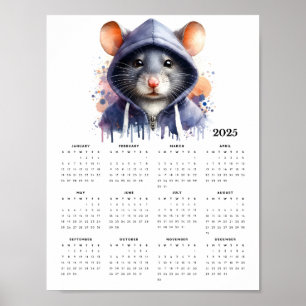 Waterverf Muis Hoodie Splash Art 2025 Kalender Poster