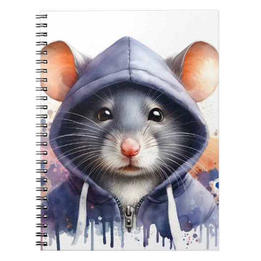 Waterverf Muis in Dark Hoodie Splash Art Notitieboek (Voorkant)
