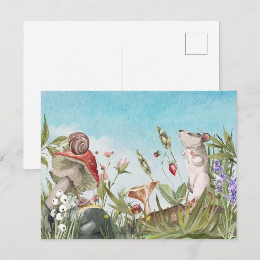 Waterverf muis in Field Cottcore Briefkaart (Voorkant / Achterkant)