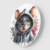 Waterverf Muis in Grijs Hoodie Splash Art Grote Klok (Hoek)