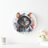 Waterverf Muis in Grijs Hoodie Splash Art Grote Klok (Huis)