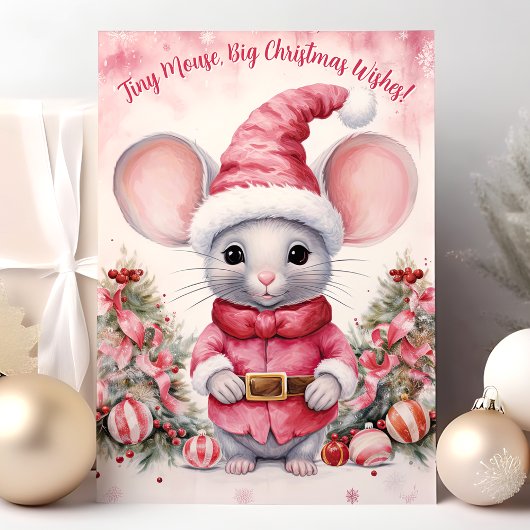 Waterverf Muis Kerstwensen Feestdagen Kaart