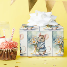 Waterverf Muis met Daisy Boeket Cadeaupapier