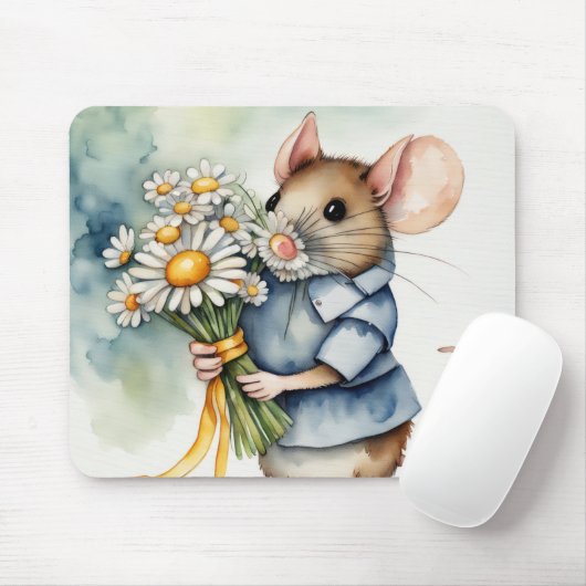Waterverf Muis met Daisy Bunch Muismat (Met muis)