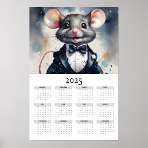 Waterverf Muis met Tuxedo 2025 Muurkalender Poster