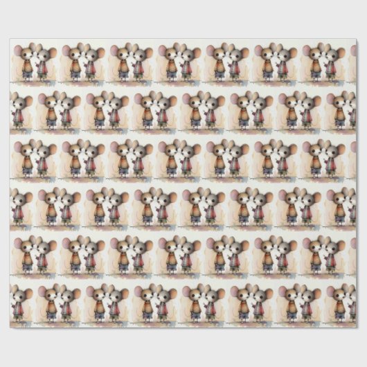 Waterverf muizen cadeaupapier (Vlak)