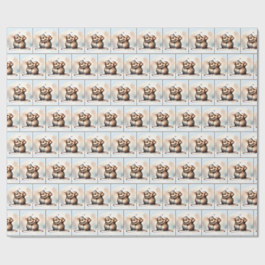 Waterverf muizen knuffelen cadeaupapier (Vlak)