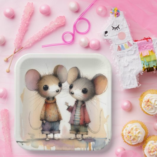 Waterverf muizen papieren bordje (Feest)