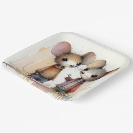 Waterverf muizen papieren bordje (Gebogen)