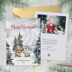 Waterverf Muizen Warme Chocolade Familie Foto Kers Feestdagenkaart