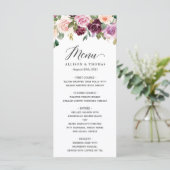 Waterverf Mulberry Paars Blush Floral Wedding Menu (Staand voorkant)