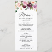Waterverf Mulberry Paars Blush Floral Wedding Menu (Voorkant)