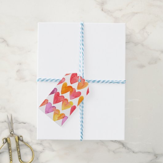 Waterverf Multi-Color Hearts Cadeaulabel (Met Touw)