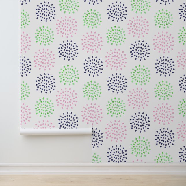 Waterverf Multi Kleur Roze Blauw Groen Bloemen Behang (Applicatie)