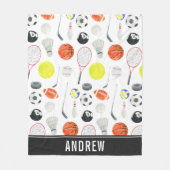 Waterverf Multi Sport Pattern Balls Kind Boy Name Fleece Deken (Voorkant)