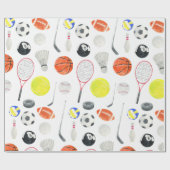 Waterverf Multi Sport Pattern Balls Rackets Golf Cadeaupapier (Vlak)