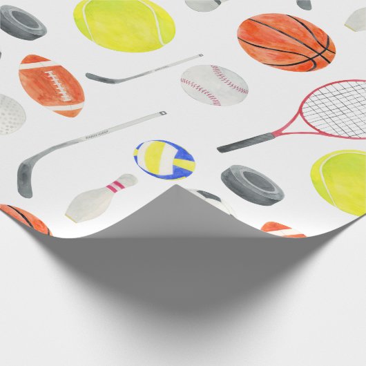 Waterverf Multi Sport Pattern Balls Rackets Golf Cadeaupapier (Hoek)