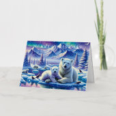Waterverf Mum en Baby Polar Beer Kerst Folie Feestdagenkaart (Voorkant)