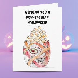 Waterverf Mummie Popcorn Gelukkig Halloween Kaart