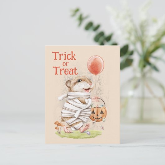 Waterverf Mummy Hamster Halloween Groet Briefkaart (Staand voorkant)