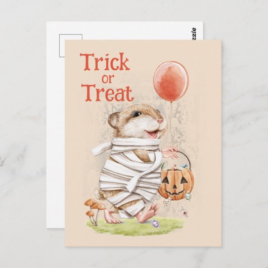 Waterverf Mummy Hamster Halloween Groet Briefkaart (Voorkant / Achterkant)
