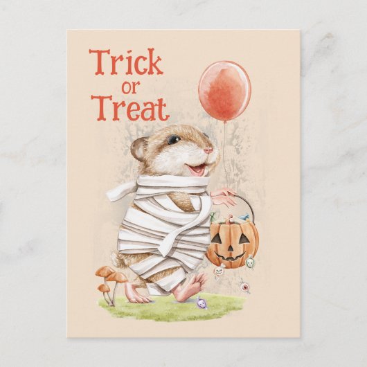 Waterverf Mummy Hamster Halloween Groet Briefkaart (Voorkant)