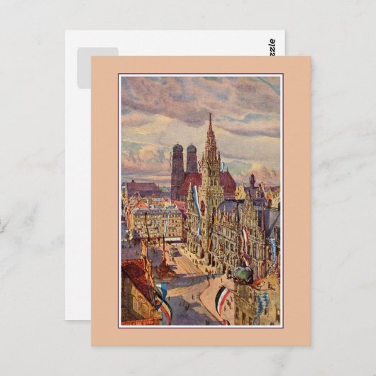 waterverf München Marienplatz Briefkaart (Voorkant / Achterkant)