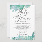 Waterverf munt bloemensucculenten baby shower kaart (Voorkant)