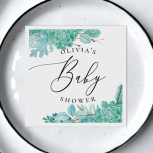 Waterverf munt bloemensucculenten baby shower servet