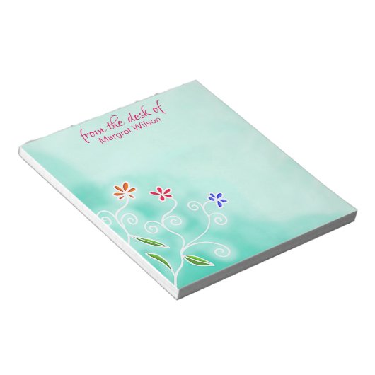 Waterverf Munt met Whimsical Flowers Notepad Notitieblok (Schuin)