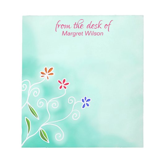 Waterverf Munt met Whimsical Flowers Notepad Notitieblok (Voorkant)