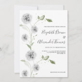 Waterverf munt wit papaver bloemblaadjes bruiloft kaart (Voorkant)