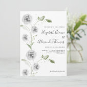 Waterverf munt wit papaver bloemblaadjes bruiloft kaart (Staand voorkant)