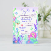 Waterverf murmaids girly verjaardagsfeestje op maa kaart (Staand voorkant)