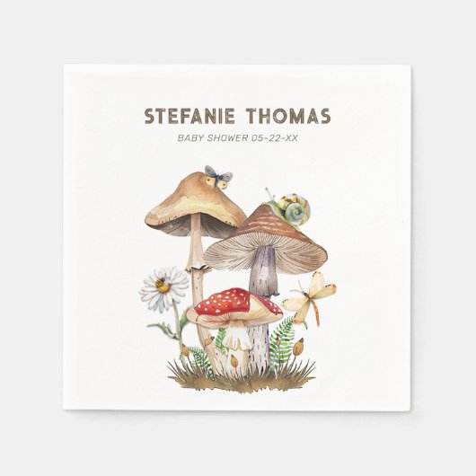 Waterverf Mushroom Baby shower servetten | bos (Voorkant)
