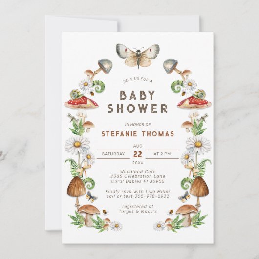 Waterverf Mushroom Baby shower Uitnodiging | Woodl (Voorkant)