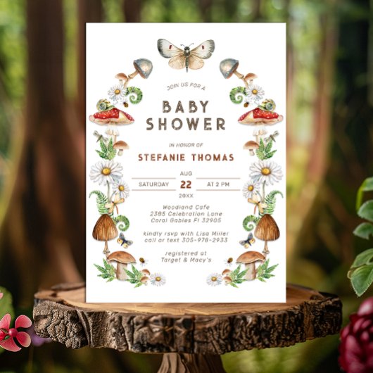 Waterverf Mushroom Baby shower Uitnodiging | Woodl