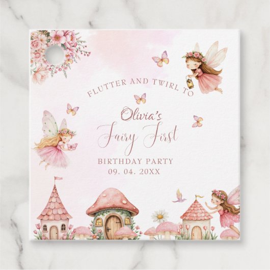 Waterverf Mushroom Fairy 1st Birthday Forest Bedankjes Labels (Voorkant)